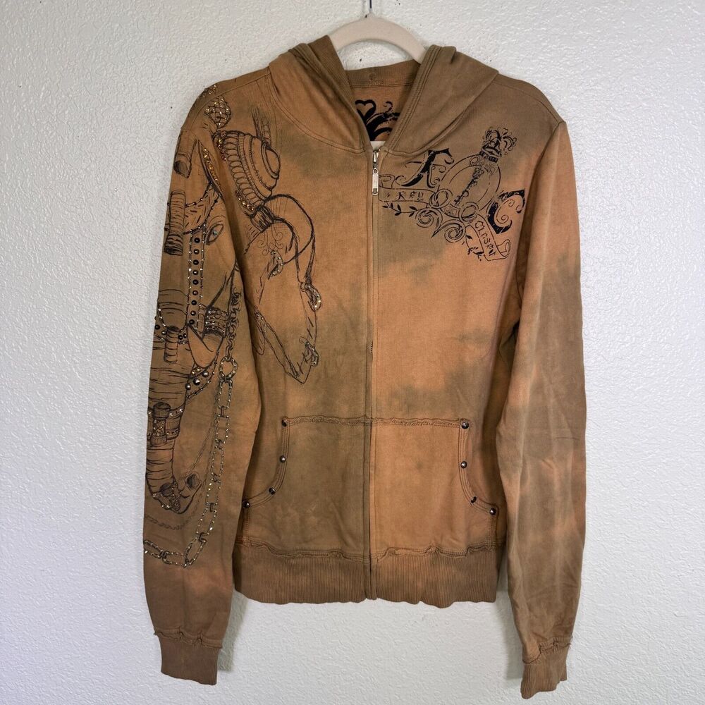 Key Closet Jacket Mens Small Swarovski Elephant Tie Dye Zip Up Y2K Grunge Skater
